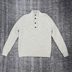 Banana Republic Mens L Italian Yarn Wool Gray Waffle Knit Button Mock Sweater
